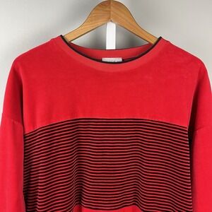 Vintage Russ Studio Shirt Top Womens‎ Large Velour Red Black Stripe Long Sleeve